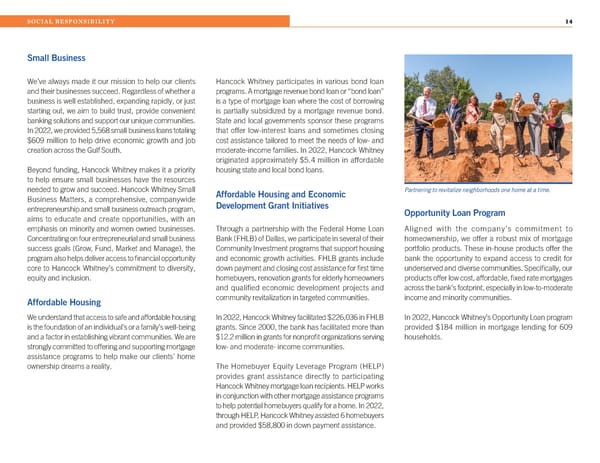 2022 Hancock Whitney ESG Report - Page 14