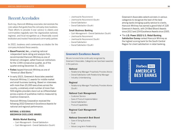 2022 Hancock Whitney ESG Report - Page 21